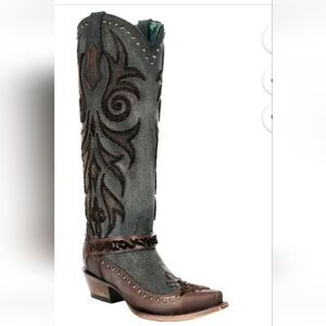 Corral Ladies Denim Bristle Embroidery & Studs Tall Western Boots
